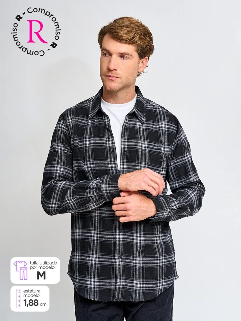 CAMISA HOMBRE KENNETH STEVENS ALGODÓN MANGA LARGA FRANELA - 1