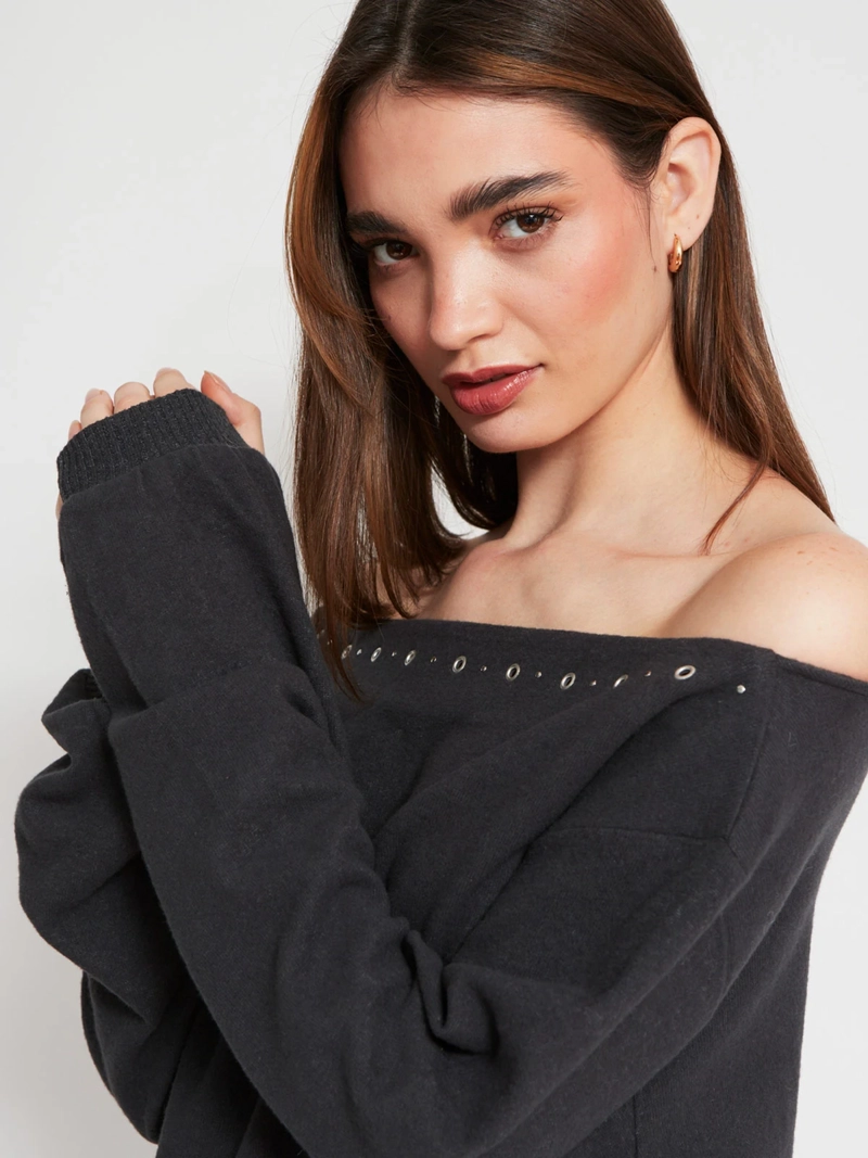 SWEATER MUJER INDEX ALGODÓN MANGA LARGA ASIMÉTRICO TACHAS - 3
