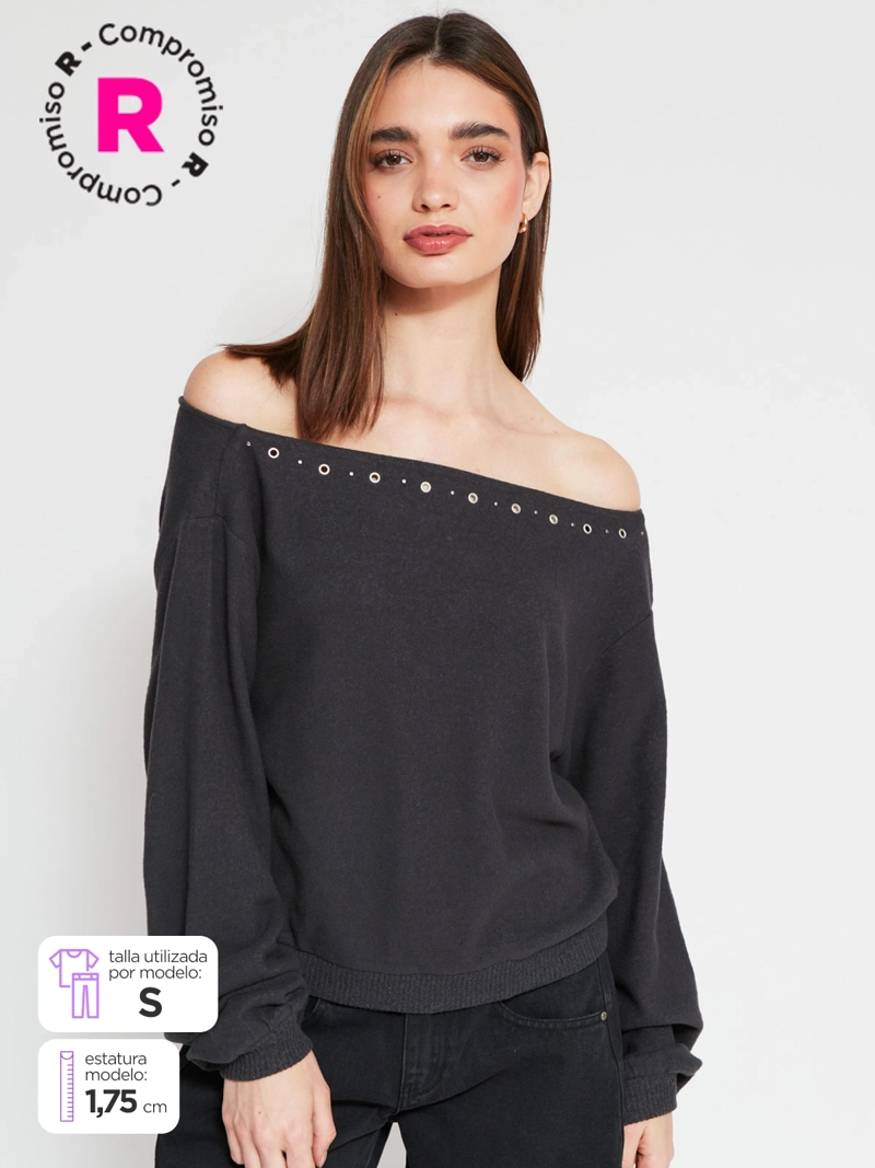 SWEATER MUJER INDEX ALGODÓN MANGA LARGA ASIMÉTRICO TACHAS - 1