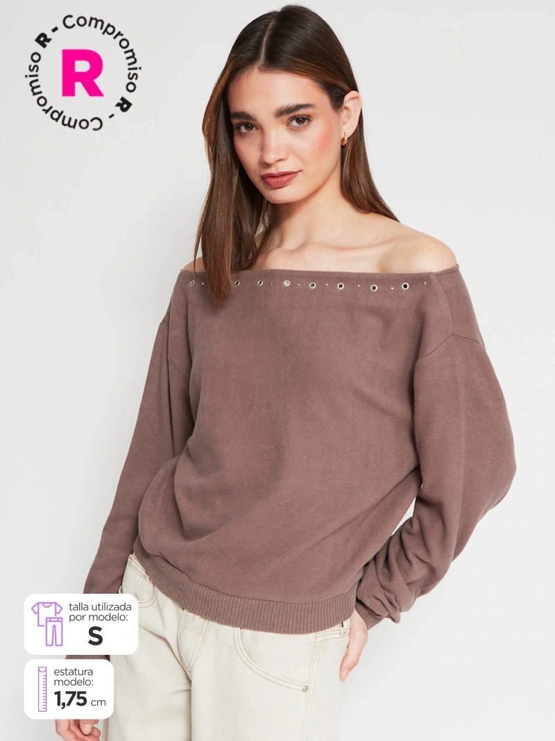 SWEATER MUJER INDEX ALGODÓN MANGA LARGA ASIMÉTRICO TACHAS - 1