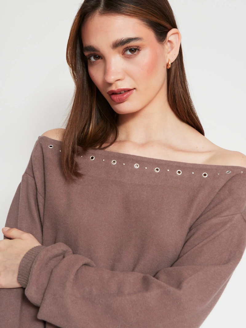 SWEATER MUJER INDEX ALGODÓN MANGA LARGA ASIMÉTRICO TACHAS - 3