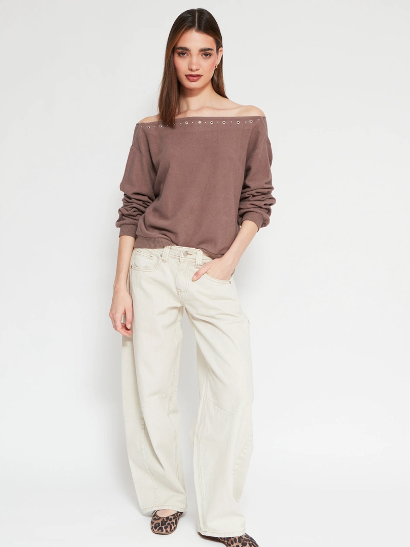 SWEATER MUJER INDEX ALGODÓN MANGA LARGA ASIMÉTRICO TACHAS - 4