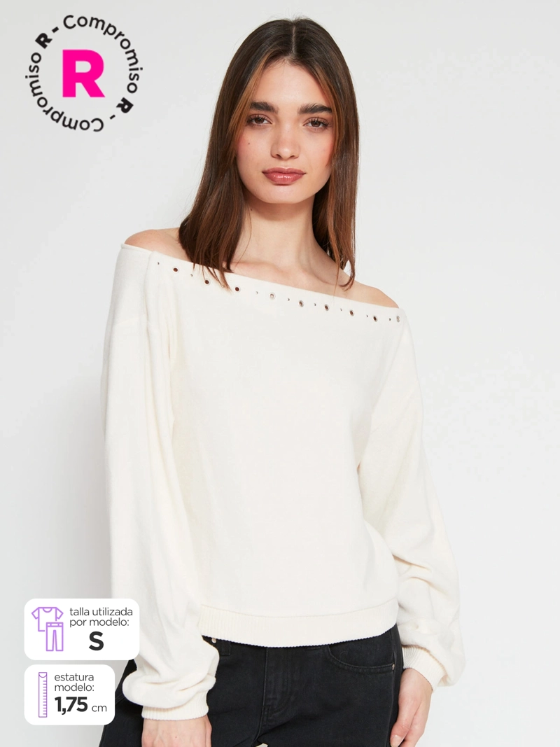 SWEATER MUJER INDEX ALGODÓN MANGA LARGA ASIMÉTRICO TACHAS - 1