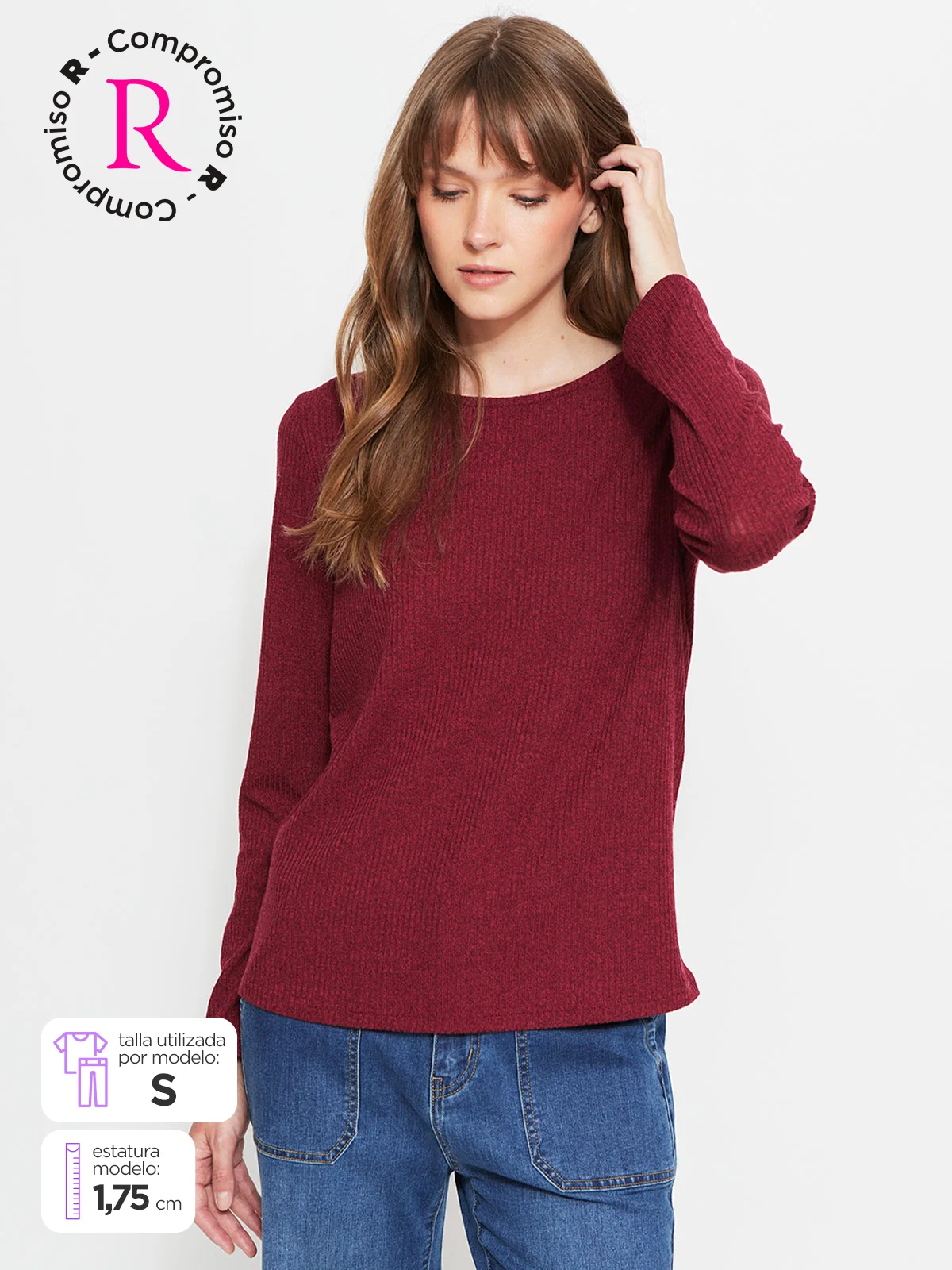 POLERA MUJER AZIZ MANGA LARGA BÁSICA - 1