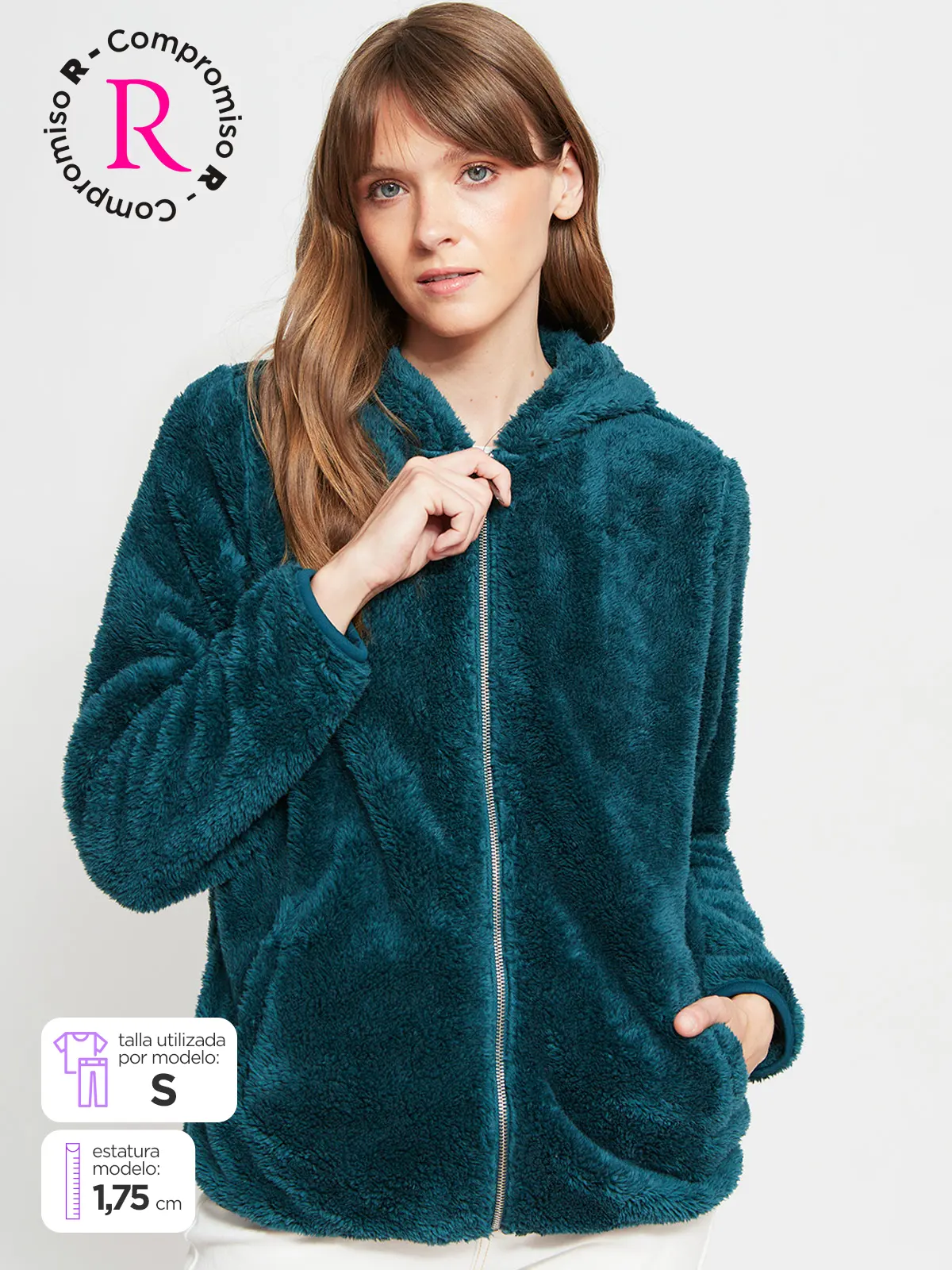 POLERÓN MUJER AZIZ MANGA LARGA SHERPA GORRO - 1