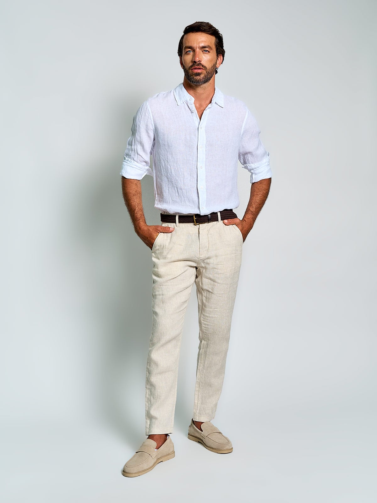 CAMISA HOMBRE SPAVALDI LINO CUELLO CAMISERO MANGA LARGA - 4