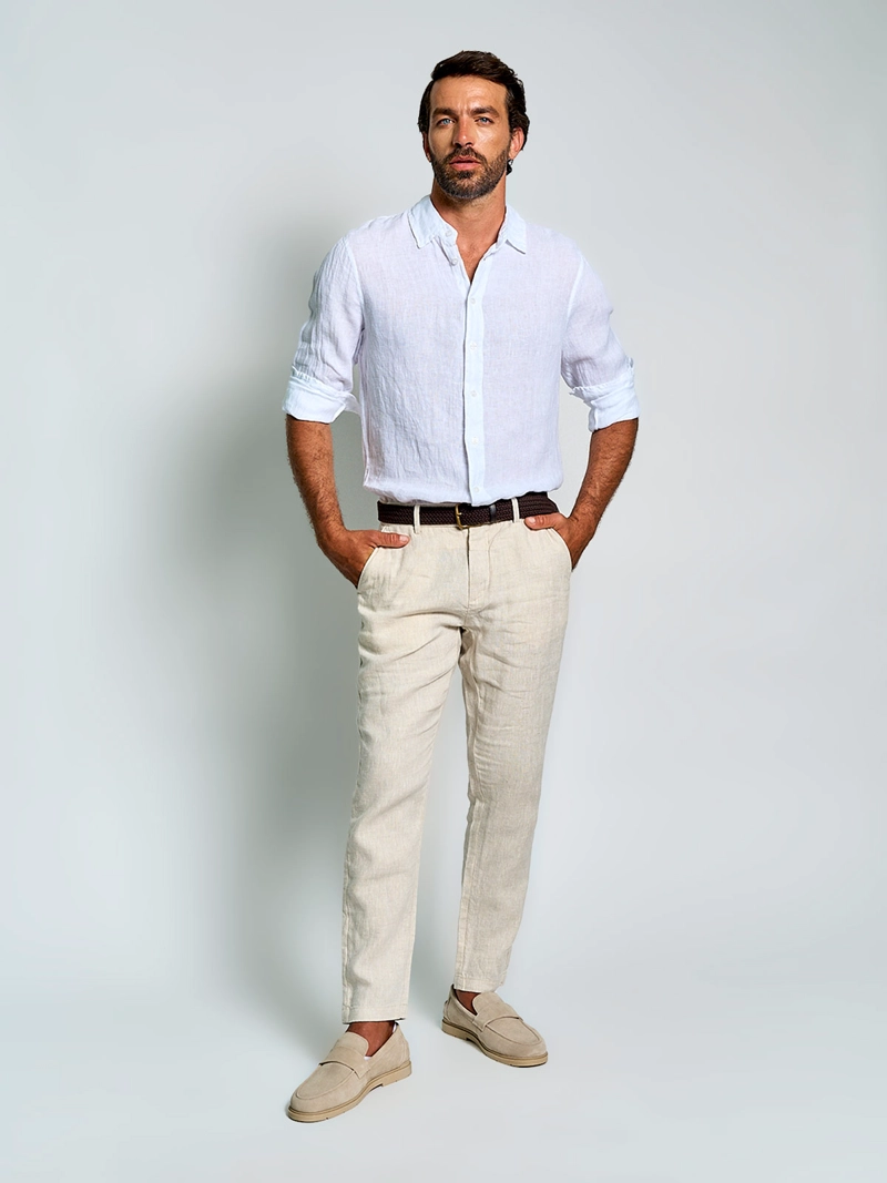 CAMISA HOMBRE SPAVALDI LINO CUELLO CAMISERO MANGA LARGA - 4