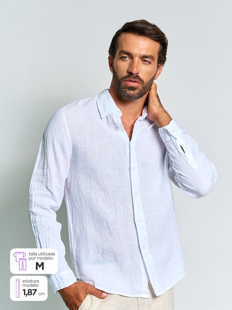CAMISA HOMBRE SPAVALDI LINO CUELLO CAMISERO MANGA LARGA - 1