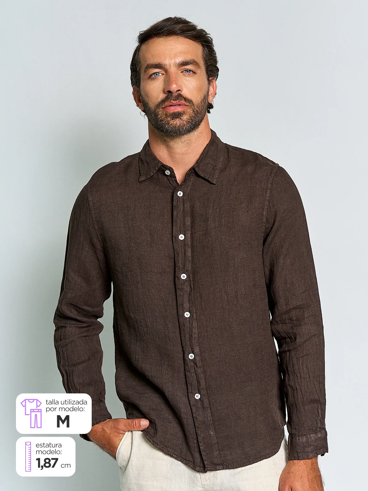 CAMISA HOMBRE SPAVALDI LINO CUELLO CAMISERO MANGA LARGA - 1
