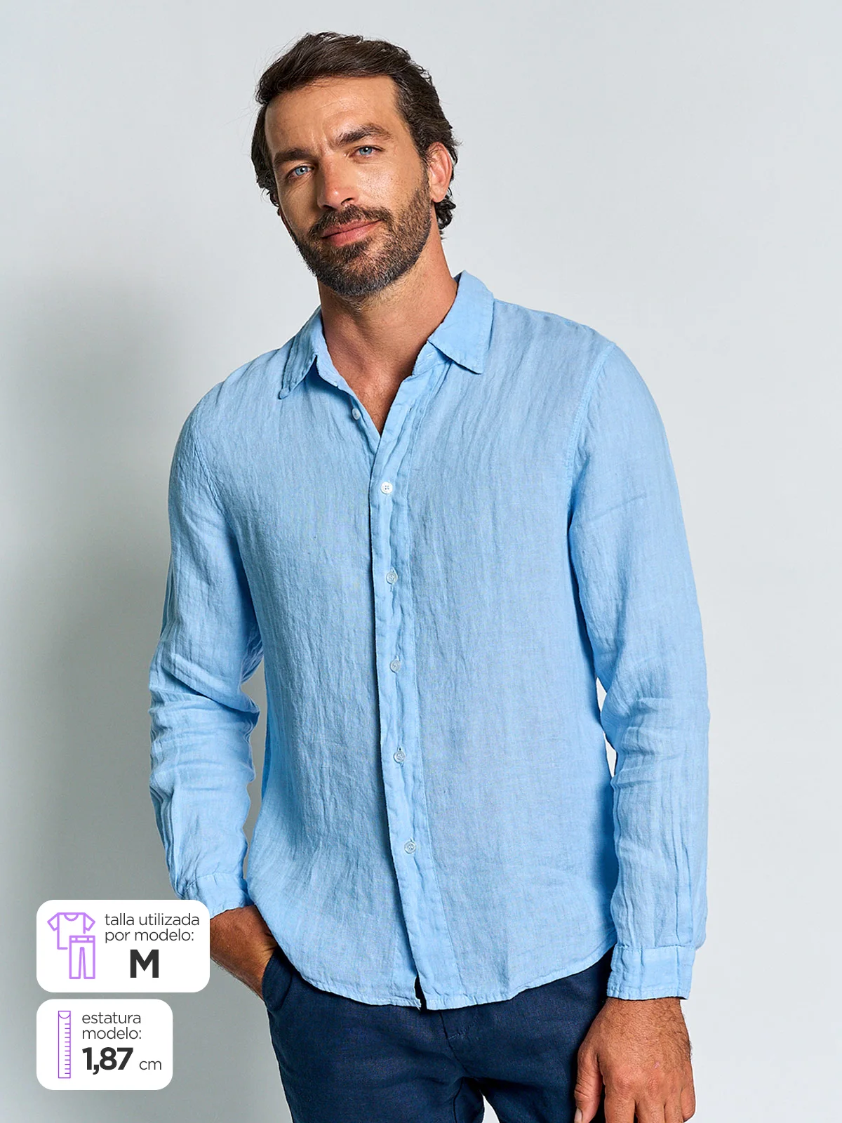CAMISA HOMBRE SPAVALDI LINO CUELLO CAMISERO MANGA LARGA - 1