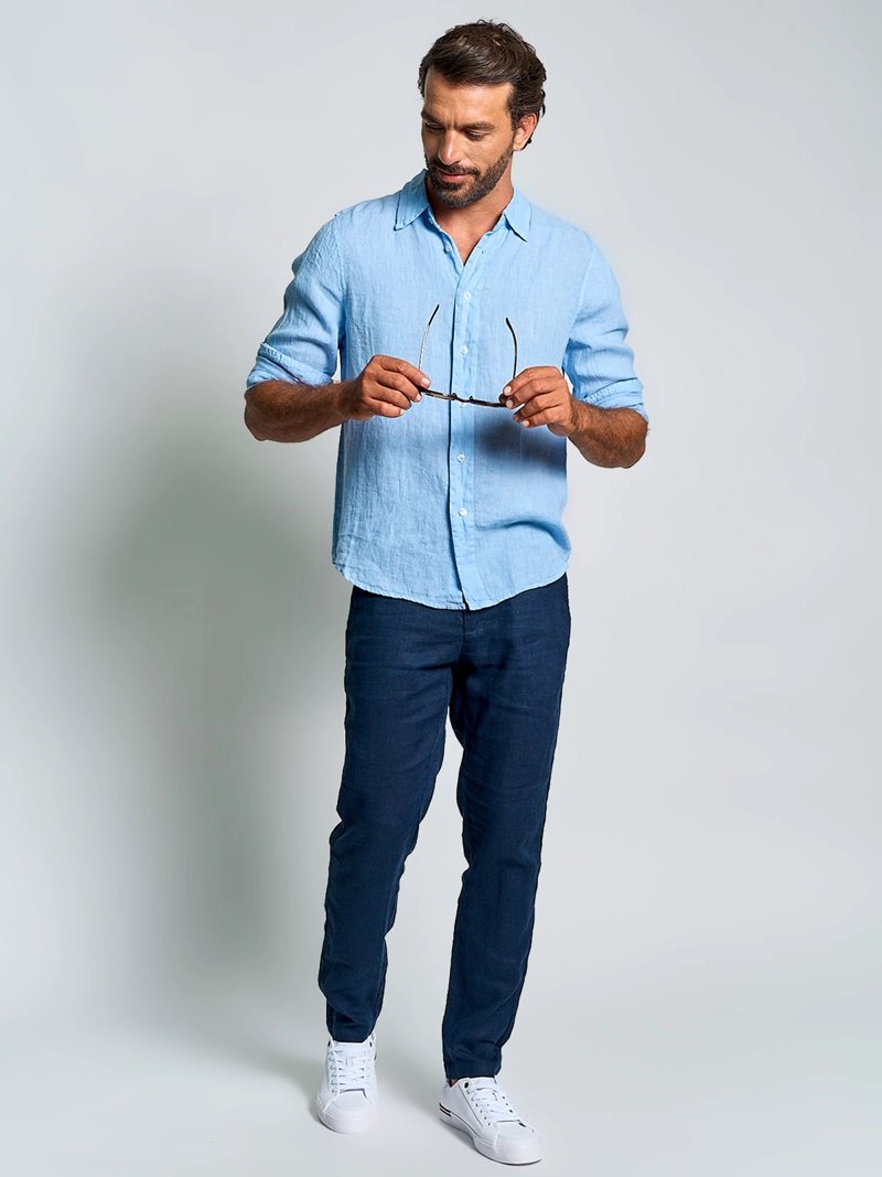 CAMISA HOMBRE SPAVALDI LINO CUELLO CAMISERO MANGA LARGA - 4