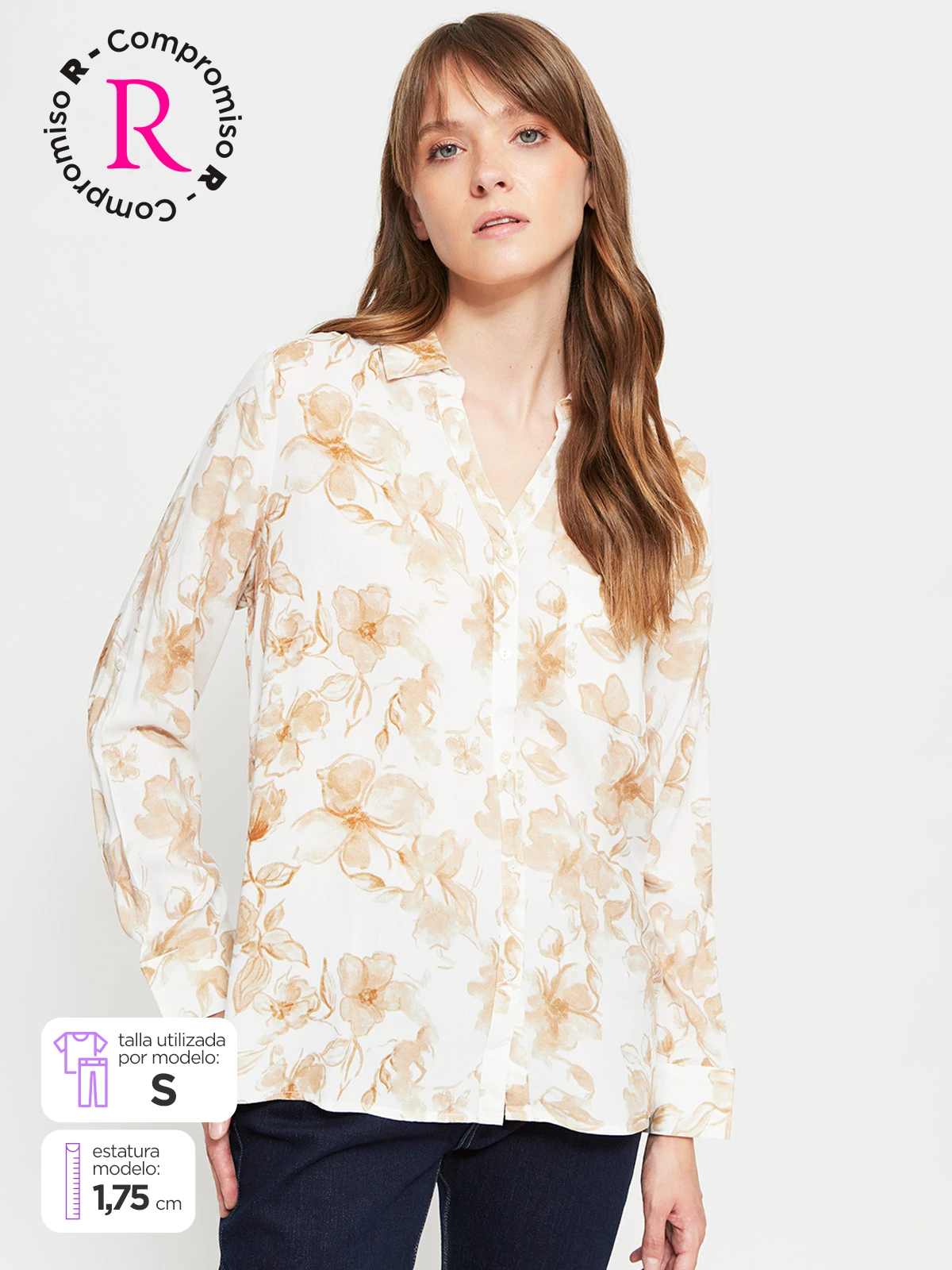 BLUSA MUJER AZIZ MANGA LARGA PRINT VUELOS - 1