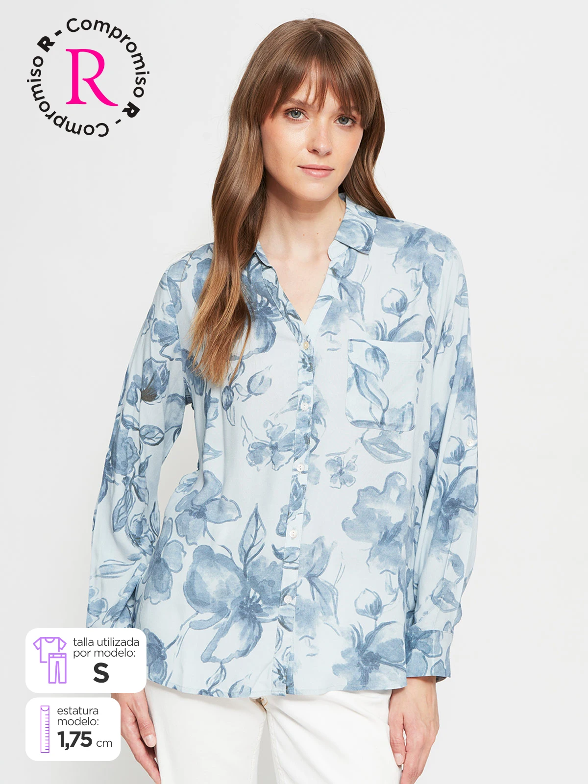 BLUSA MUJER AZIZ MANGA LARGA PRINT VUELOS - 1
