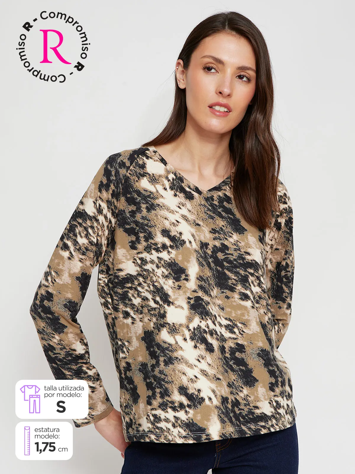 POLERA MUJER AZIZ MANGA LARGA ESTAMPADA - 1