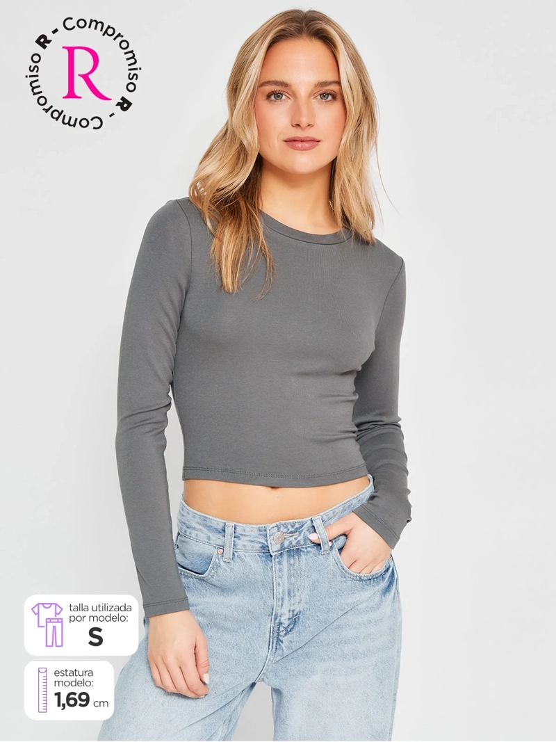 POLERA MUJER INDEX ALGODÓN MANGA LARGA BÁSICA - 1