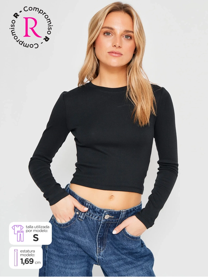 POLERA MUJER INDEX ALGODÓN MANGA LARGA BÁSICA - 1