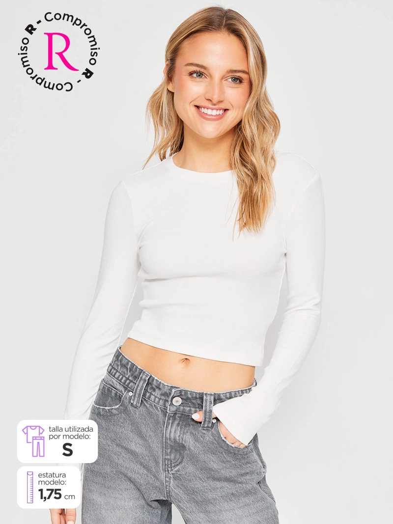 POLERA MUJER INDEX ALGODÓN MANGA LARGA BÁSICA - 1