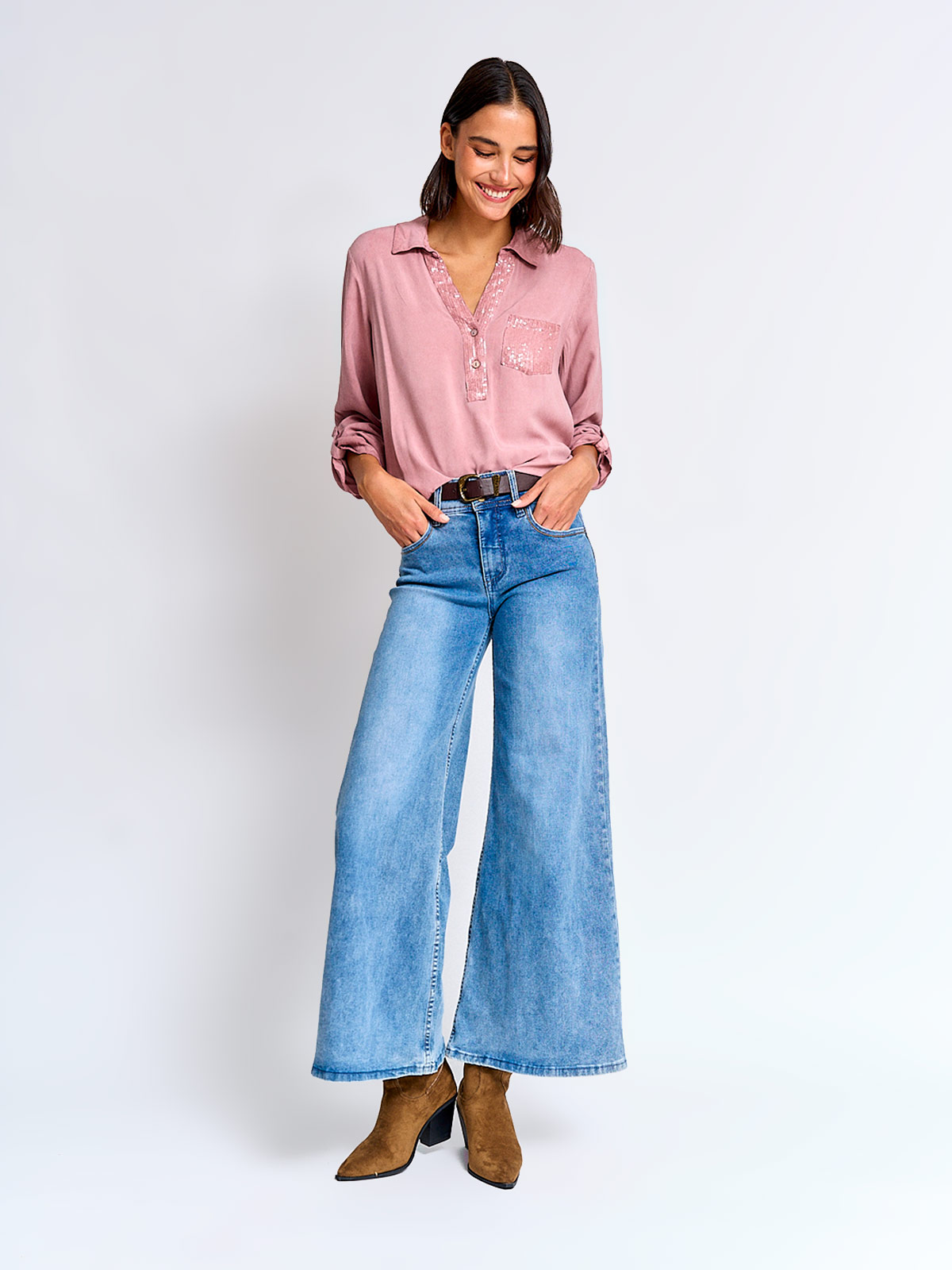BLUSA MUJER TATIENNE CUELLO CAMISERO MANGA LARGA LENTEJUELAS - 4