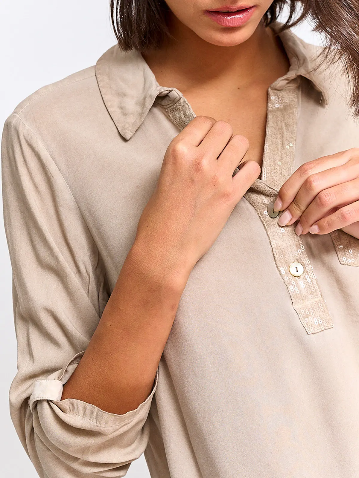 BLUSA MUJER TATIENNE CUELLO CAMISERO MANGA LARGA LENTEJUELAS - 3