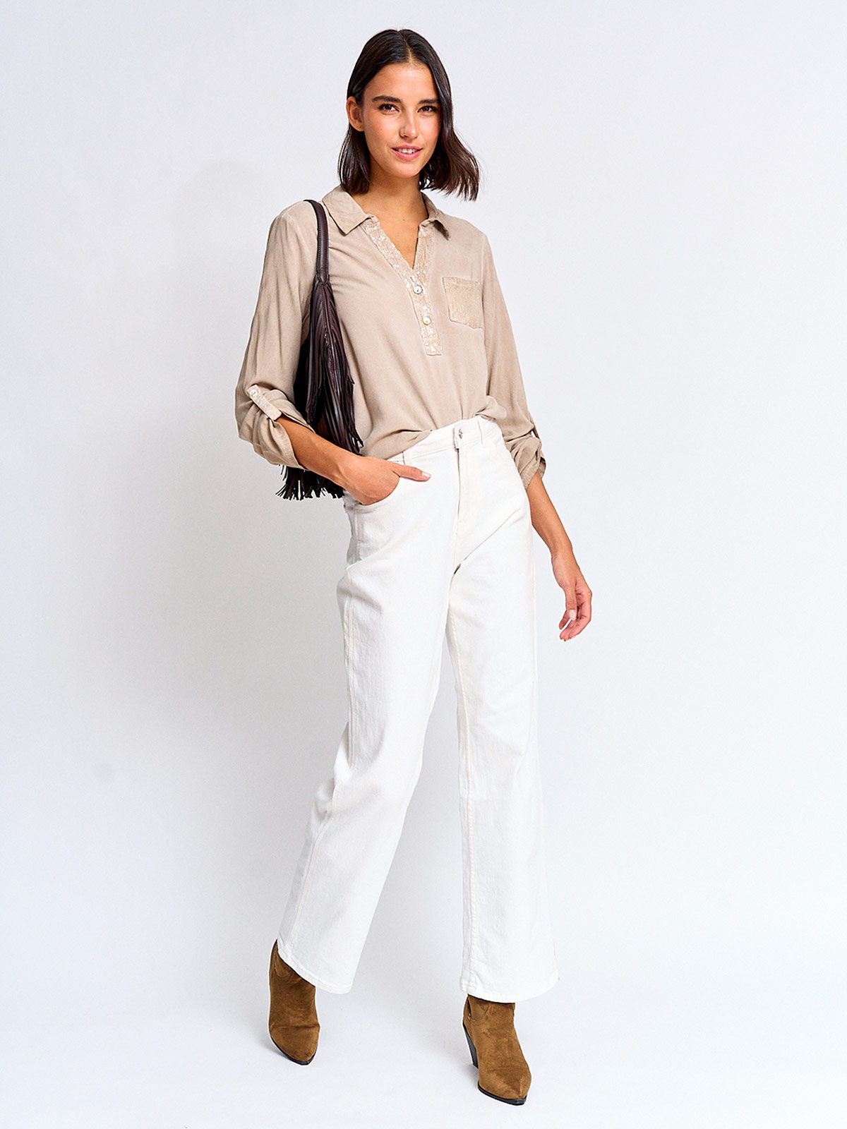 BLUSA MUJER TATIENNE CUELLO CAMISERO MANGA LARGA LENTEJUELAS - 4