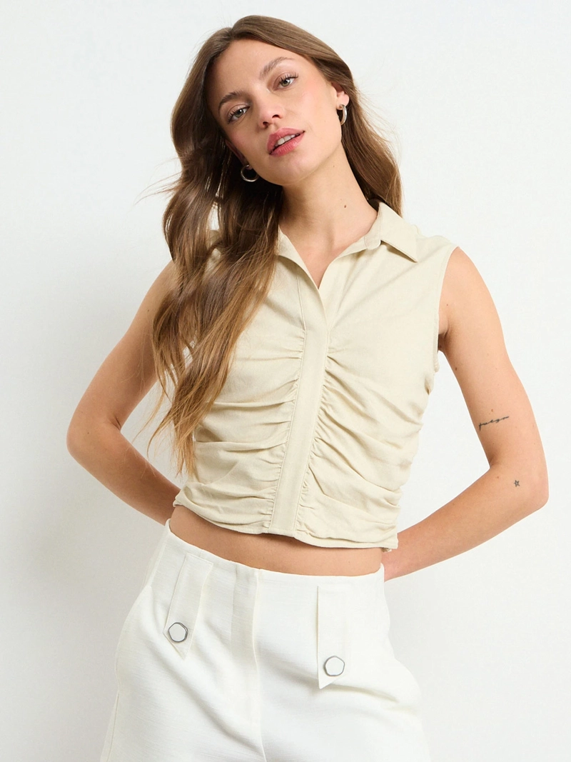 BLUSA MUJER IO LINO CUELLO CAMISERO ESPALDA ABIERTA - 3