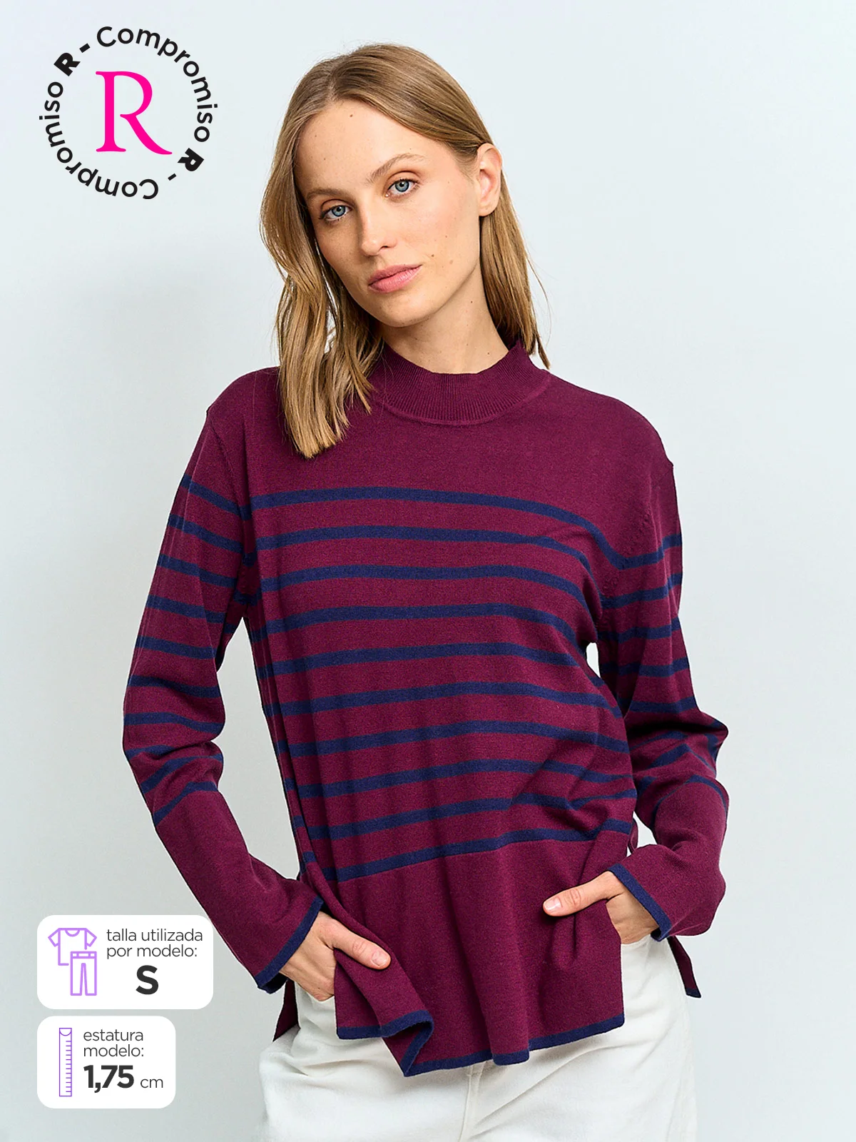 SWEATER MUJER AZIZ CUELLO MOCK RAYADO - 1
