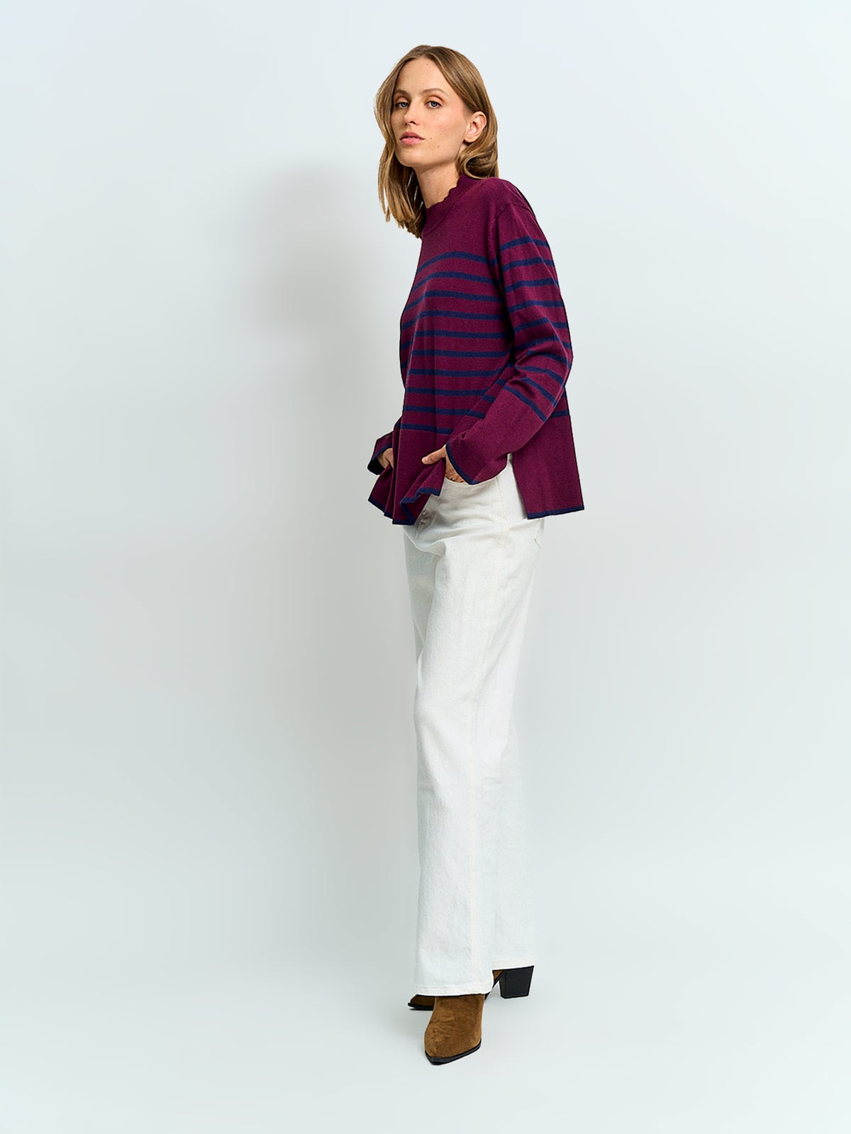 SWEATER MUJER AZIZ CUELLO MOCK RAYADO - 4