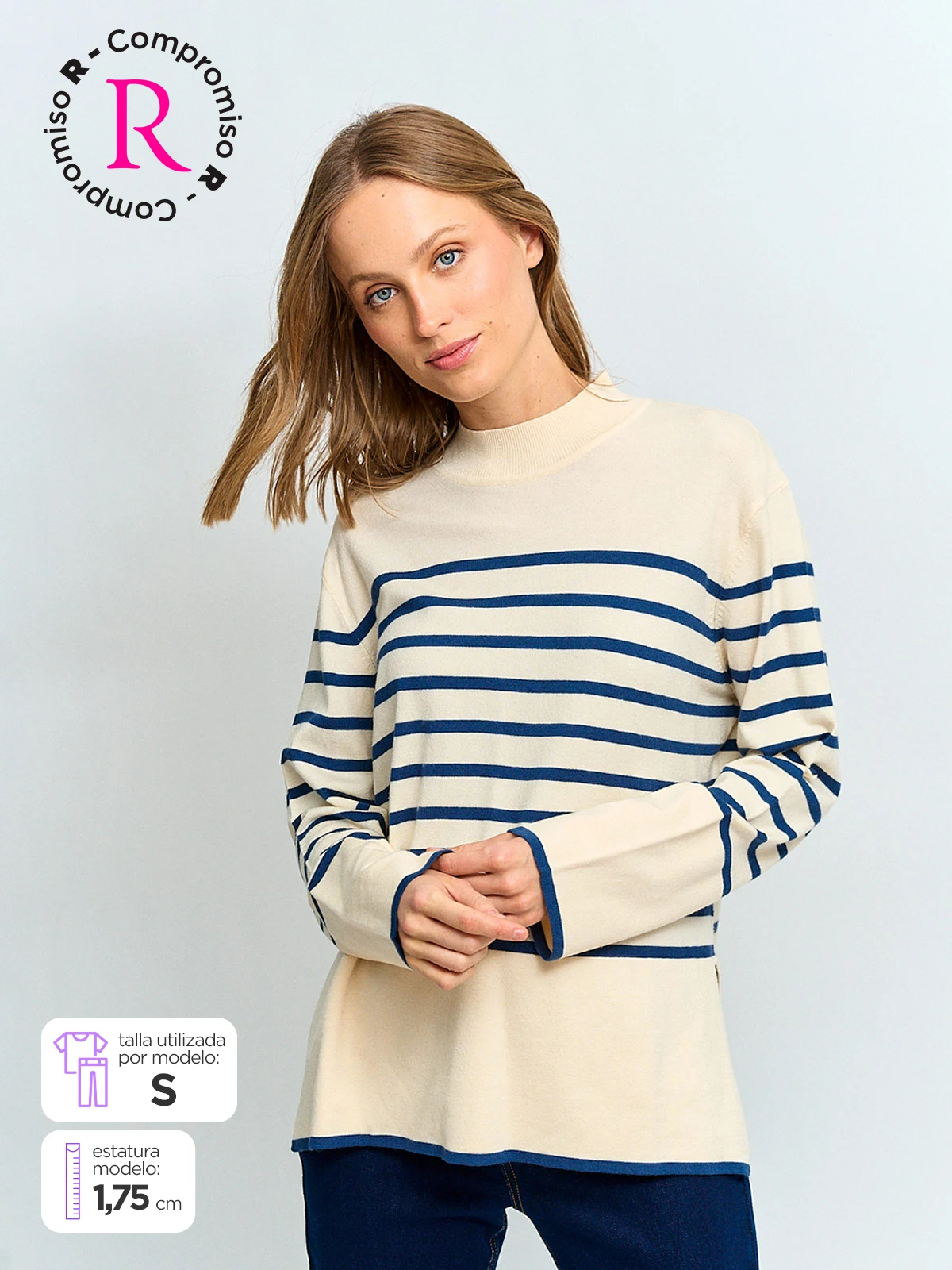 SWEATER MUJER AZIZ CUELLO MOCK RAYADO - 1