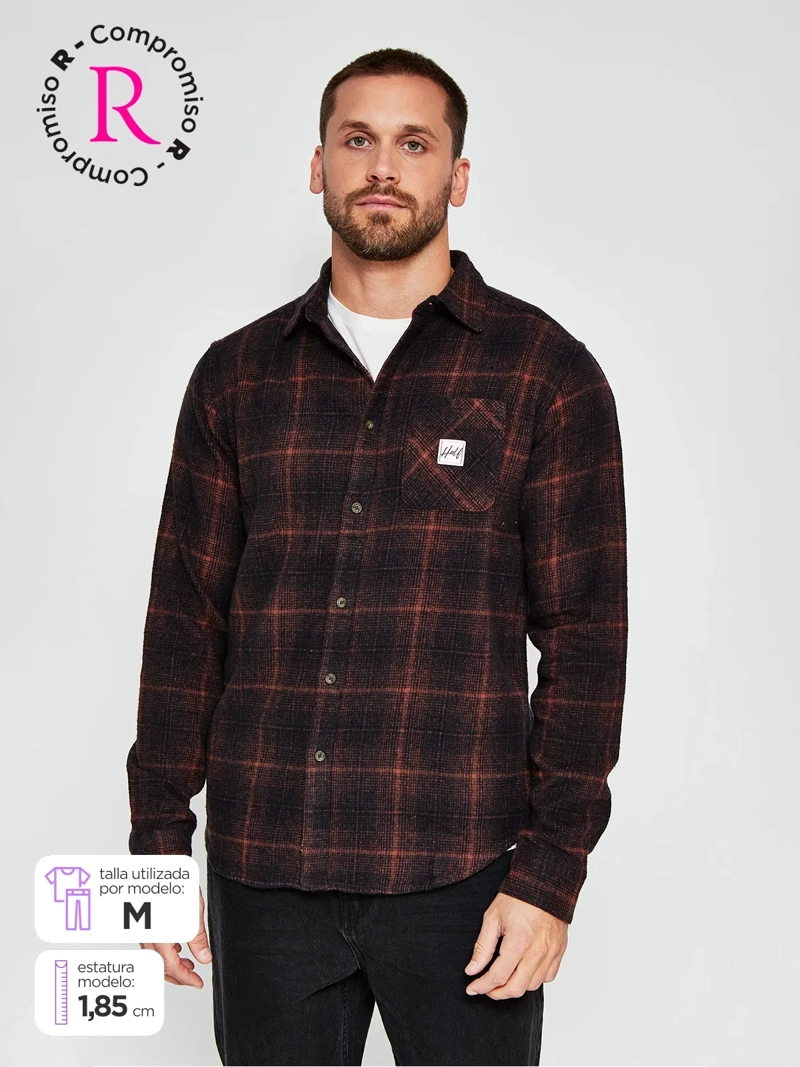 CAMISA HOMBRE HALF ALGODÓN MANGA LARGA FRANELA - 1