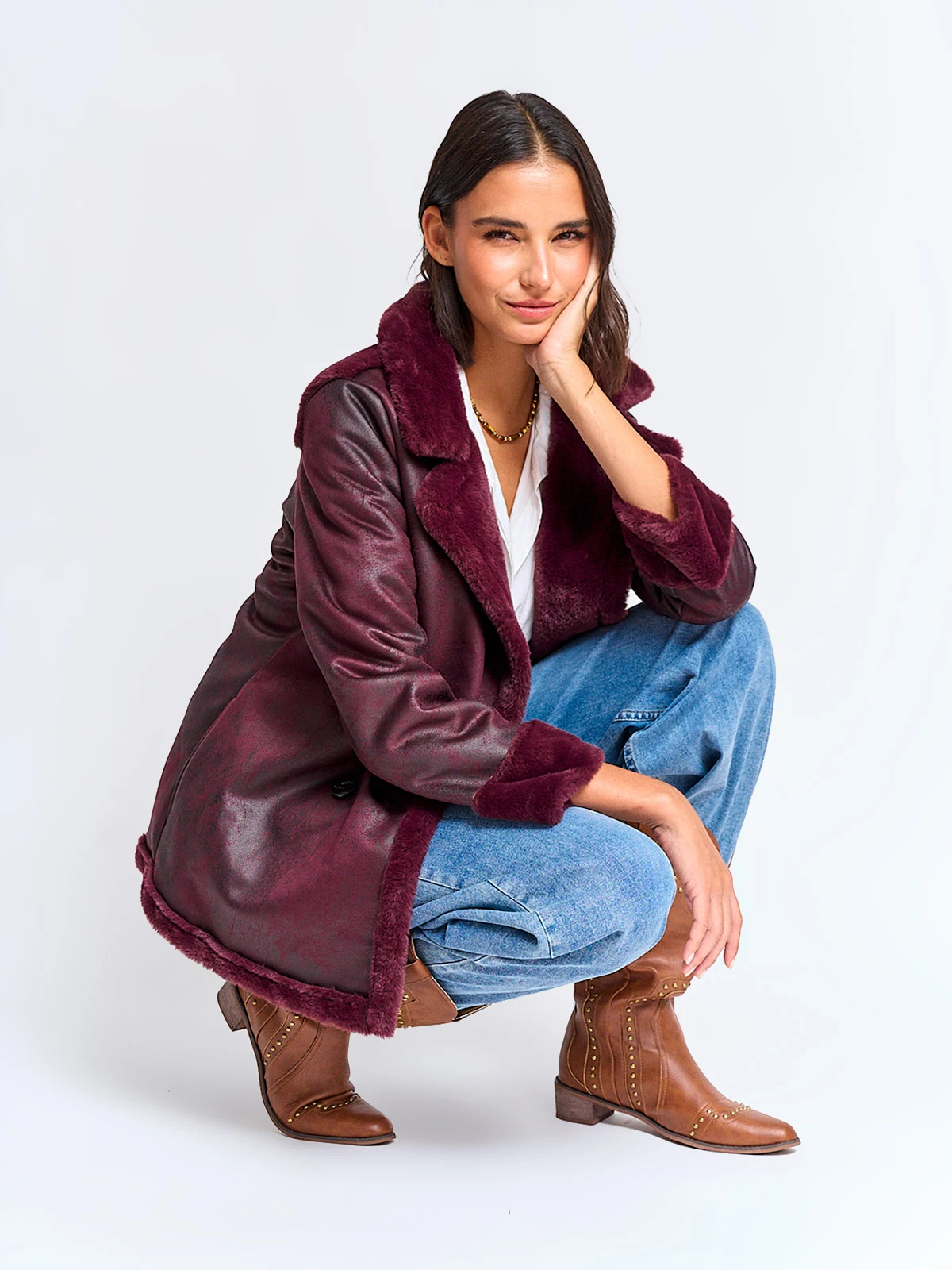 CHAQUETA MUJER TATIENNE LARGA TIPO SUEDE PELUDA - 4