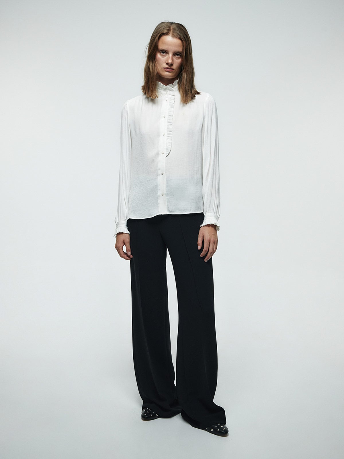 BLUSA MUJER SFERA MANGA LARGA VOLANTES - 1