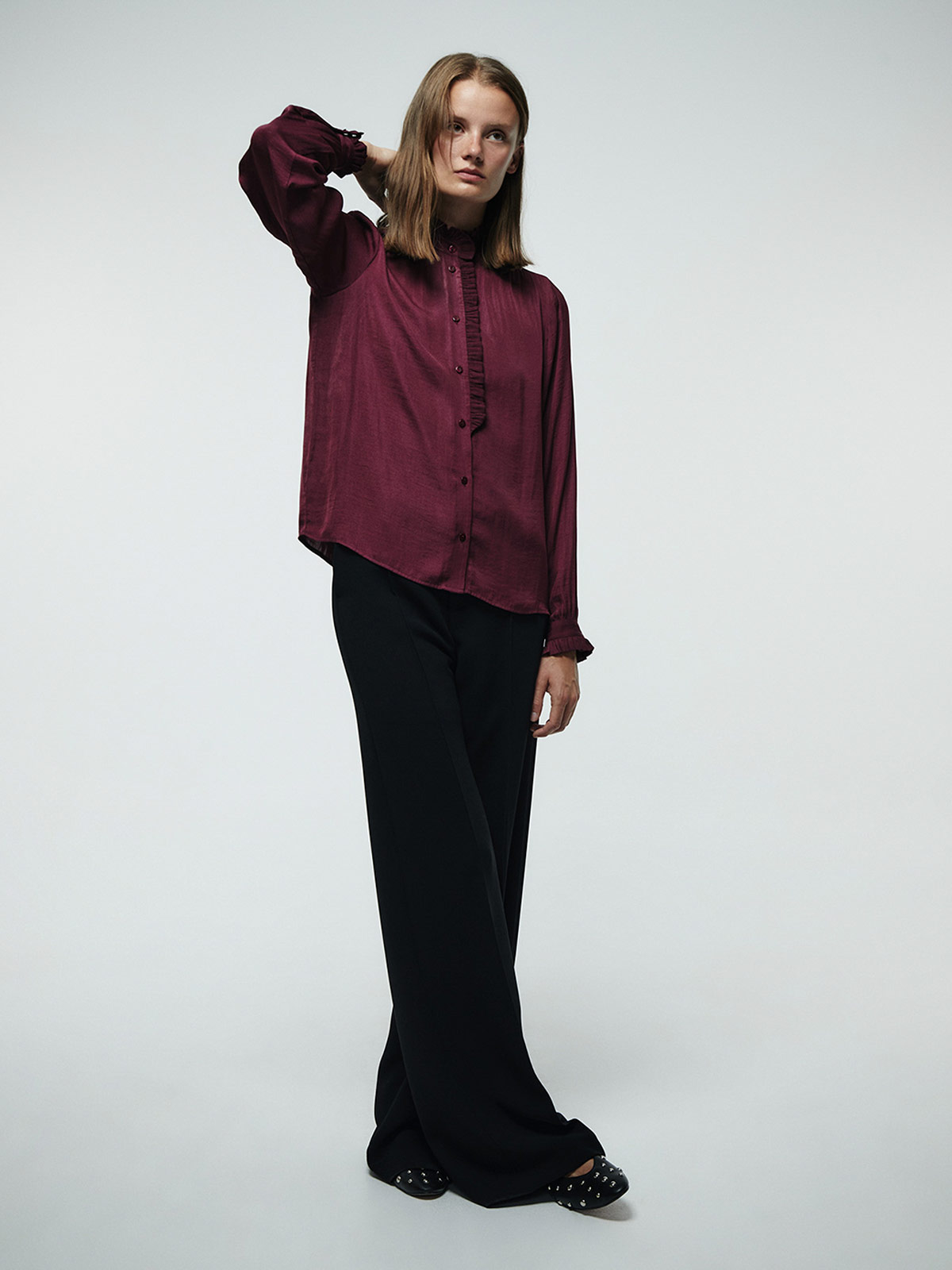 BLUSA MUJER SFERA MANGA LARGA VOLANTES - 1