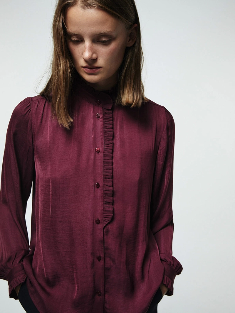 BLUSA MUJER SFERA MANGA LARGA VOLANTES - 3