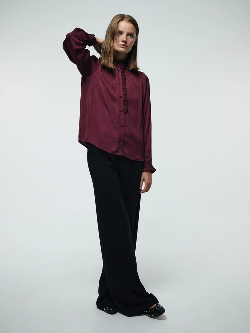 BLUSA MUJER SFERA MANGA LARGA VOLANTES - 1