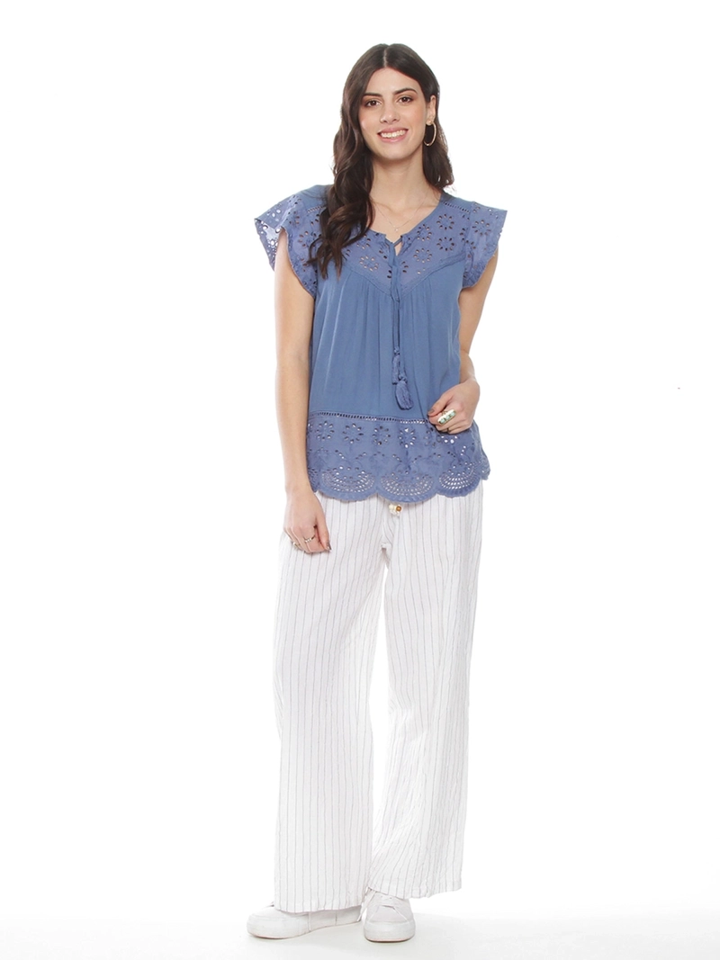 BLUSA MUJER WADOS ESCOTE REDONDO MANGA CORTA BRODERIE - 2