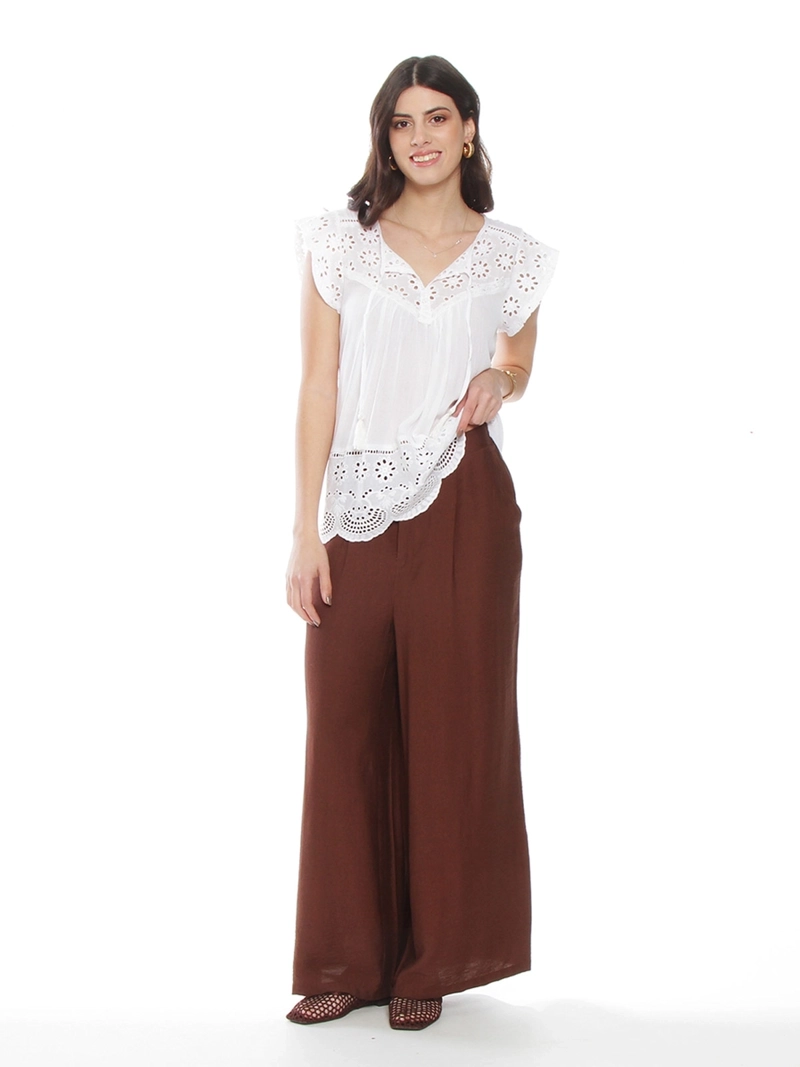 BLUSA MUJER WADOS ESCOTE REDONDO MANGA CORTA BRODERIE - 1