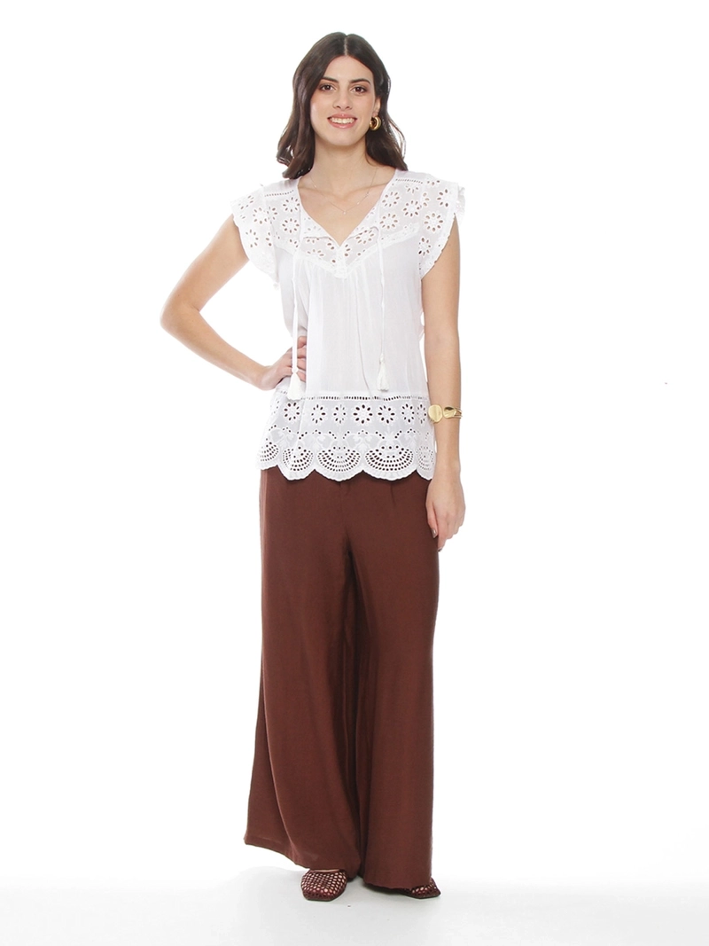 BLUSA MUJER WADOS ESCOTE REDONDO MANGA CORTA BRODERIE - 2