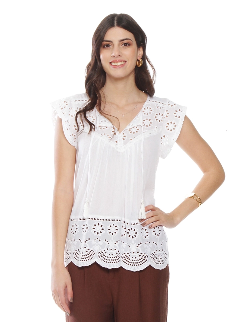 BLUSA MUJER WADOS ESCOTE REDONDO MANGA CORTA BRODERIE - 3