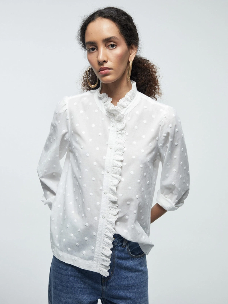 BLUSA MUJER SFERA ALGODÓN MANGA LARGA ROMÁNTICA - 2