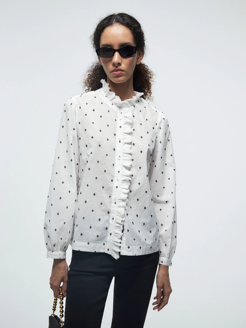 BLUSA MUJER SFERA ALGODÓN MANGA LARGA ROMÁNTICA - 2