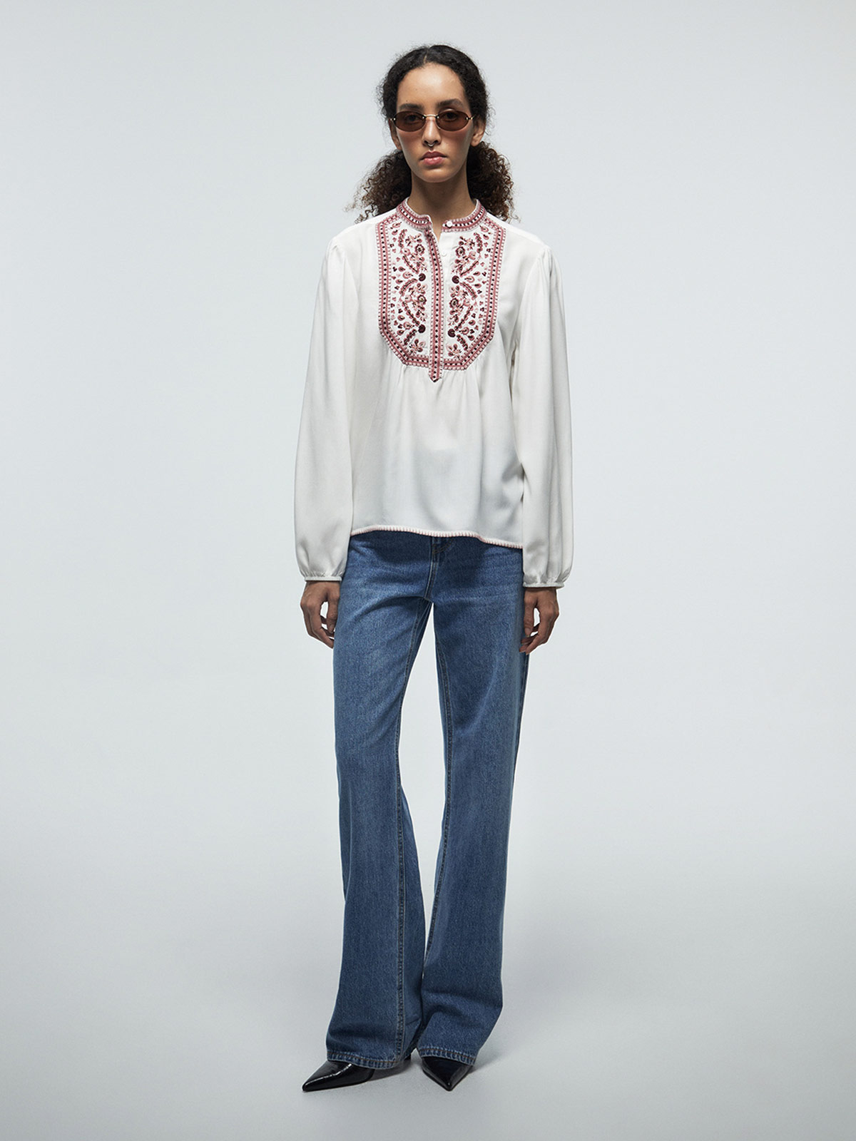 BLUSA MUJER SFERA MANGA LARGA BORDADO - 1