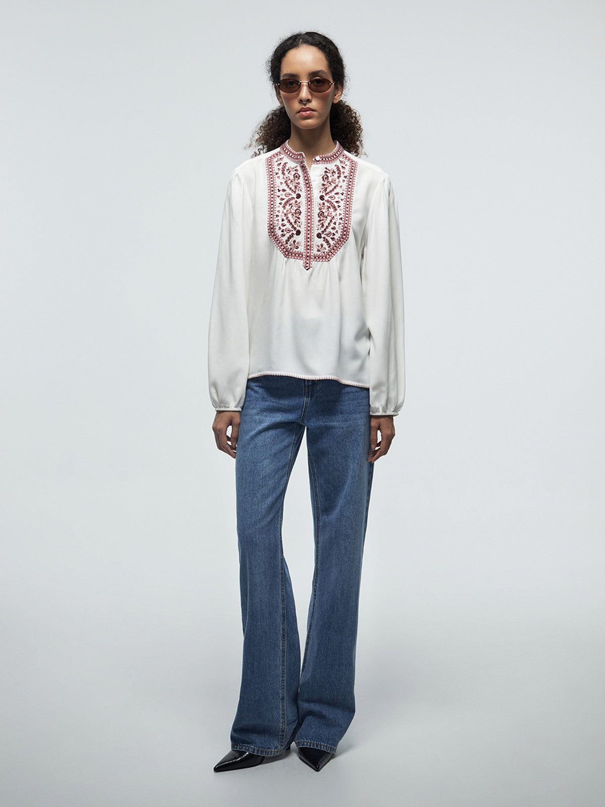 BLUSA MUJER SFERA MANGA LARGA BORDADO - 1