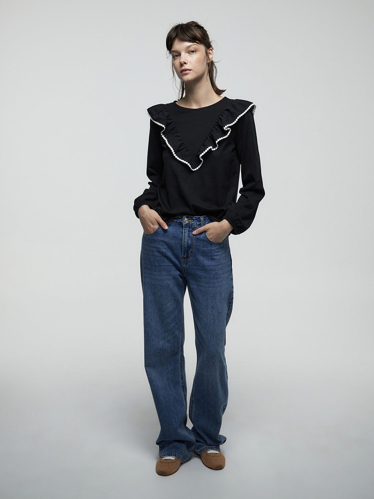 POLERA MUJER SFERA ALGODÓN MANGA LARGA BOLITAS - 1