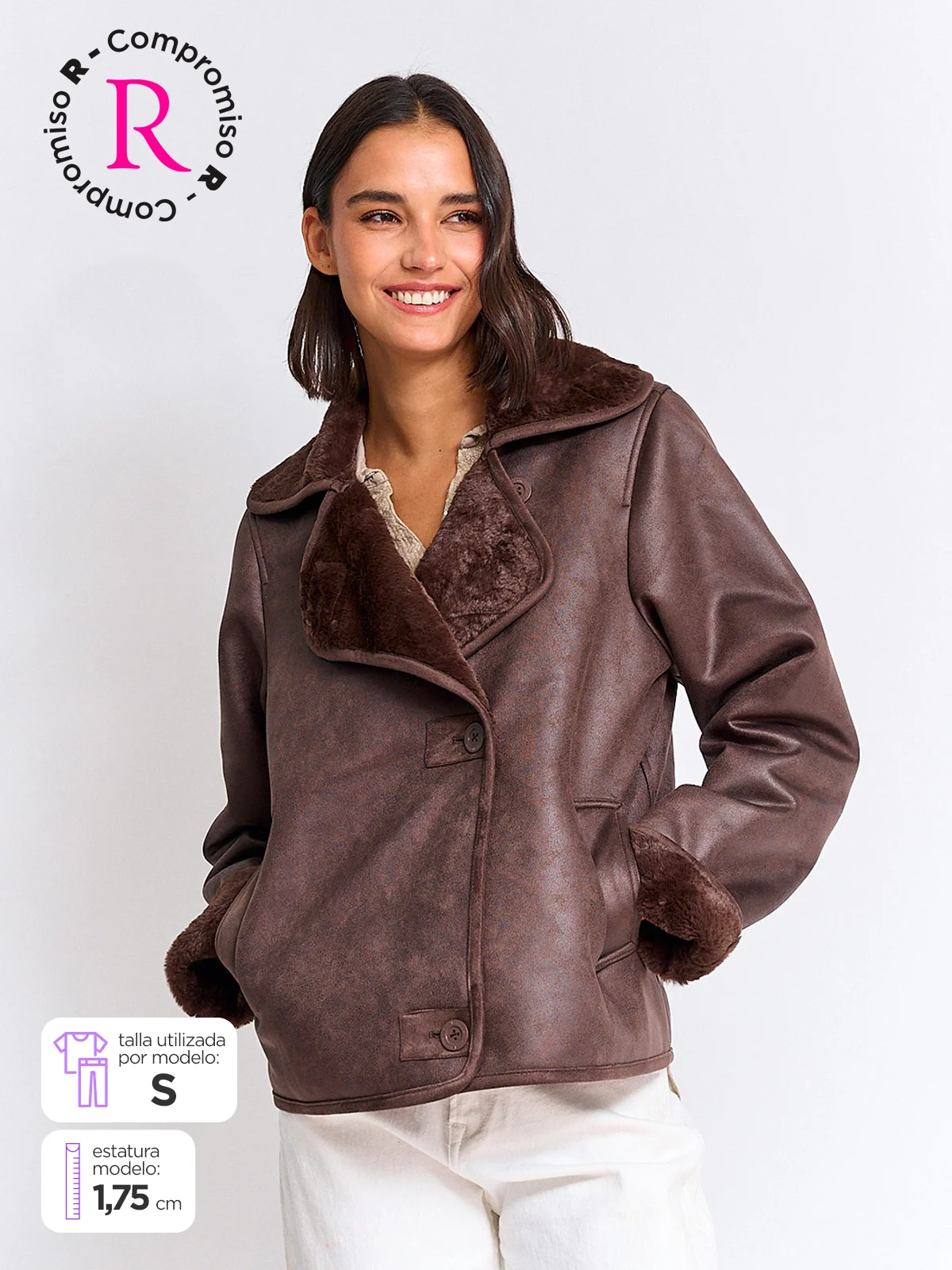 CHAQUETA MUJER TATIENNE CORTA EFECTO CUERO PELUDA - 1
