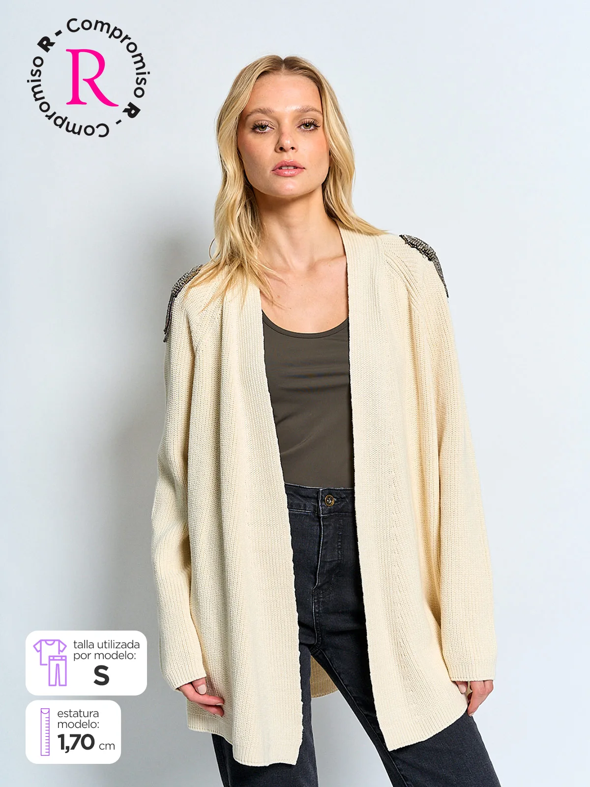CARDIGAN MUJER BARBADOS ALGODÓN APLICACIONES - 1