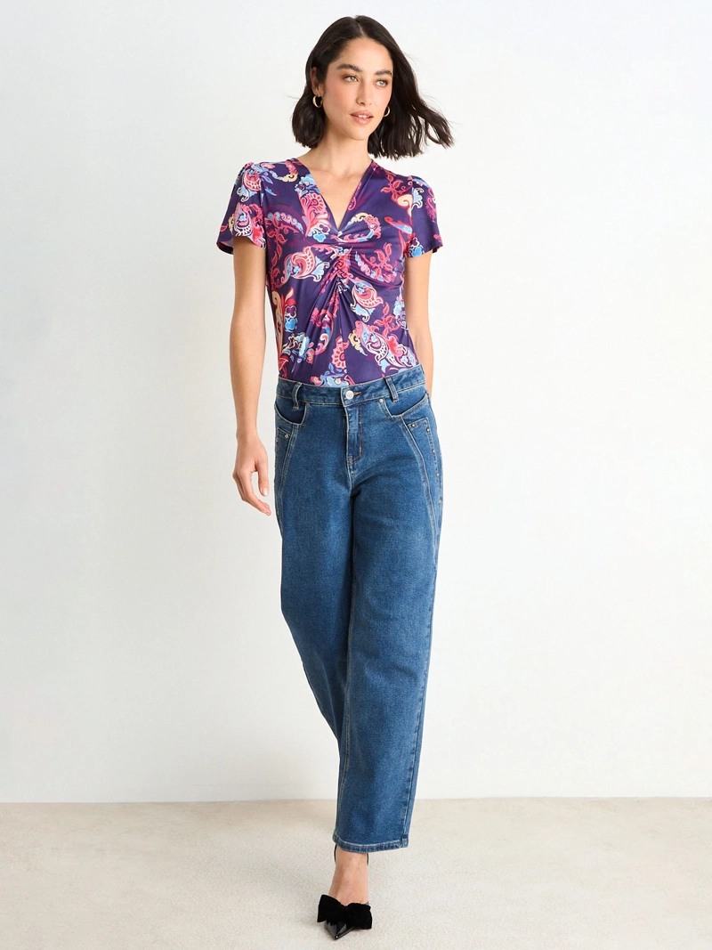 POLERA MUJER ASH MANGA CORTA AJUSTADA RECOGIDO - 1