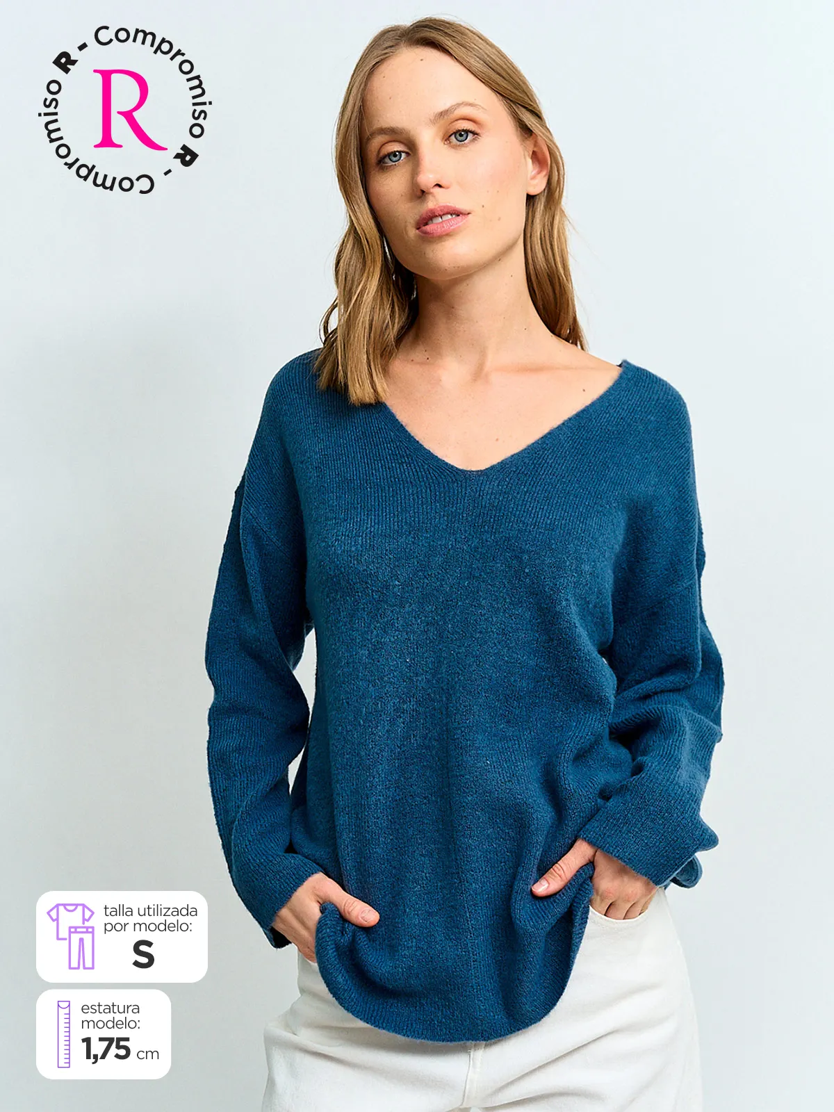 SWEATER MUJER AZIZ CUELLO EN V LISO - 1
