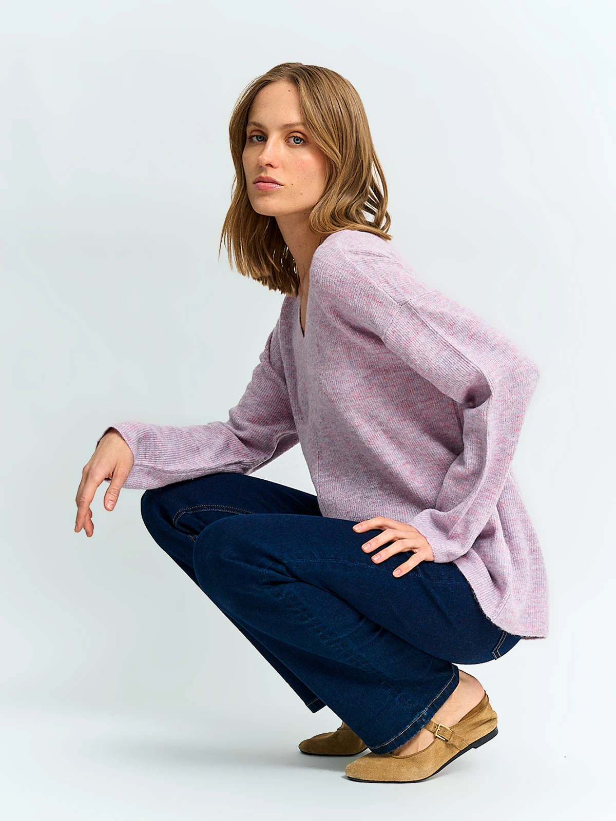 SWEATER MUJER AZIZ CUELLO EN V LISO - 4