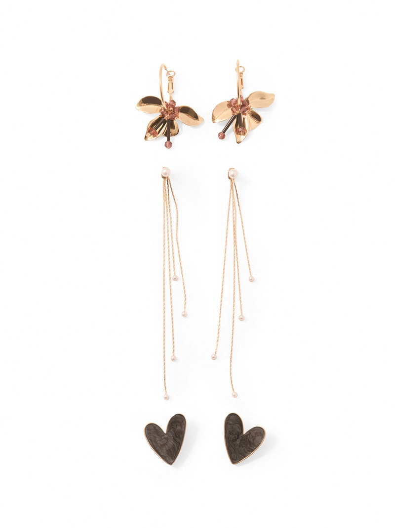 SET X3 AROS MUJER SFERA CORAZÓN PERLAS - 1