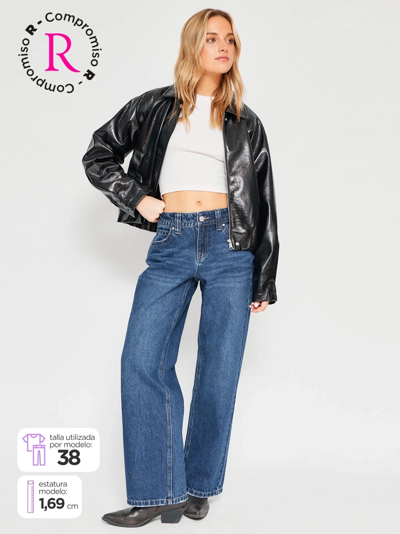 JEANS MUJER INDEX ALGODÓN WIDE LEG TIRO BAJO - 1